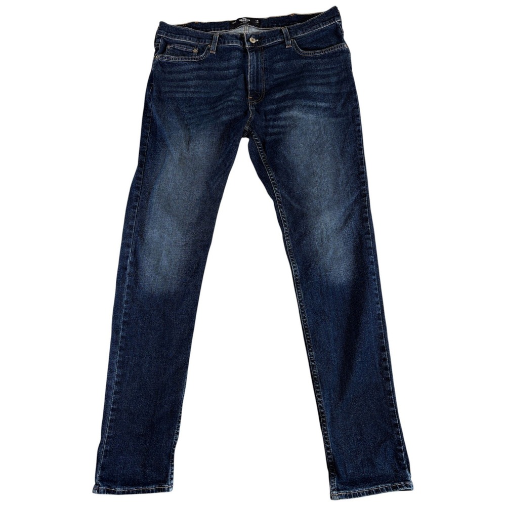 Hollister Skinny Jeans Mens 36x34 Dark Indigo Wash Stretch Y2K Faded Hipster